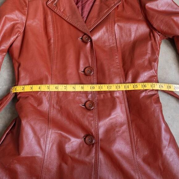 Vintage Orange Genuine Leather Trench Coat Size Medium - Picture 7 of 8